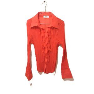 Vintage Peach Frill Blouse Semi Sheer Goffre Y2K Top
